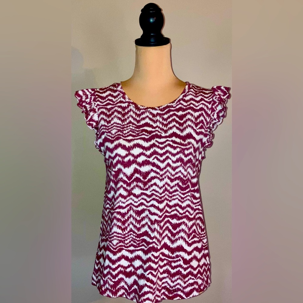 Women's Maurices Wine & White Sleeveless Tank/Top with Ruffles, Small S
